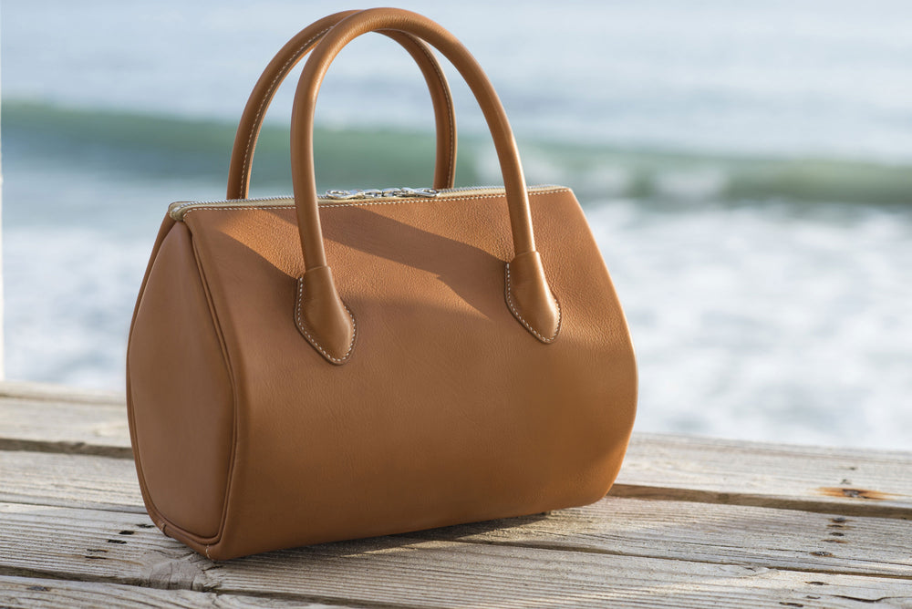 A "Victoria" bag in British tan. Leather from the Hermes tannery. Entirely hand sewn in Malibu, CA by Ben Hogestyn