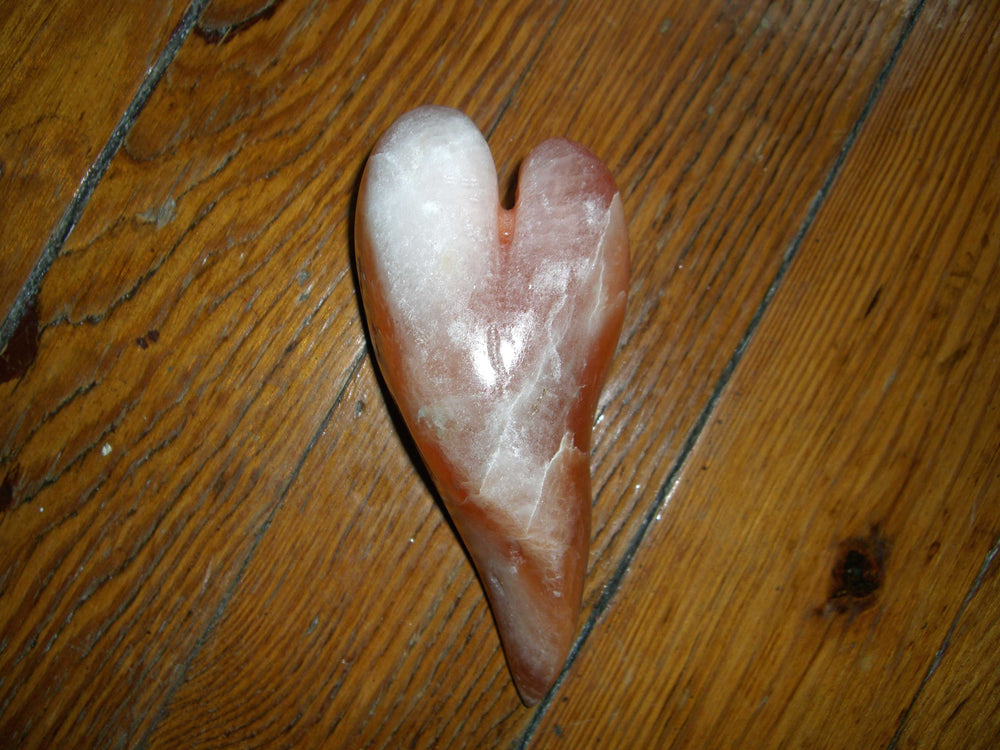 Ben Hogestyn Malibu Peach Alabaster Heart Stone Sculpture