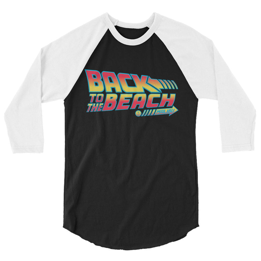 Back to the Future 80s movie inspired Graphic 3/4 sleeve baseball tee "Back To The Beach" (Heather Grey/Heather Red) by BEN HOGESTYN MALIBU