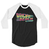 Back to the Future 80s movie inspired mens Graphic 3/4 sleeve baseball tee "Back To The Beach" (Black/White) by BEN HOGESTYN MALIBU