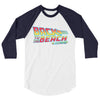 Back to the Future 80s movie inspired Graphic 3/4 sleeve baseball tee "Back To The Beach" (White/Navy) by BEN HOGESTYN MALIBU