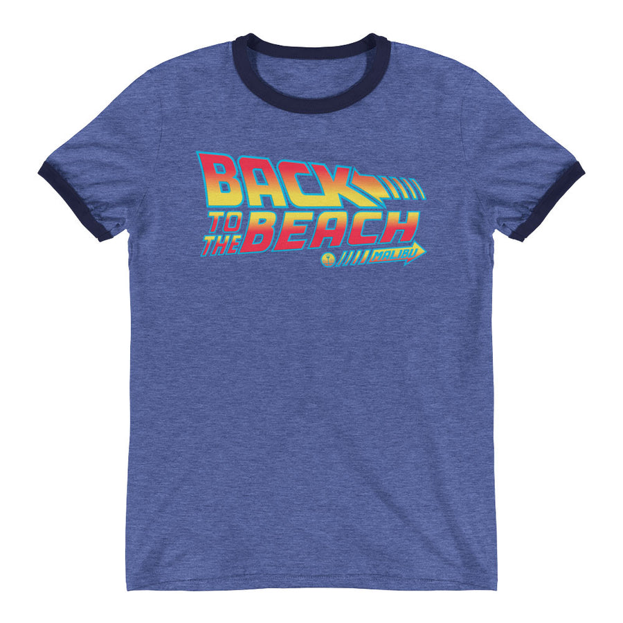 Back to the Future Inspired Graphic Ringer T-Shirt "Back To The Beach" (White/Black) by BEN HOGESTYN MALIBU