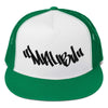 "MALIBU GRAFFITI" Snapback Trucker Hat Embroidered Flat Bill By BEN HOGESTYN MALIBU Kelly/White/Kelly