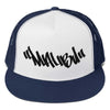 "MALIBU GRAFFITI" Snapback Trucker Hat Embroidered Flat Bill By BEN HOGESTYN MALIBU Navy/White/Navy