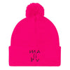 Malibu Hieroglyphics Embroidered Pom Pom Beanie Hat by BEN HOGESTYN MALIBU Neon Pink