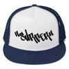 Malibu SURFER Graffiti Snapback Trucker Hat Embroidered Flat Bill By BEN HOGESTYN MALIBU Navy/White/Navy