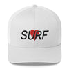 White I Heart Surf Embroidered Snap Back Trucker Hat By Ben Hogestyn Malibu